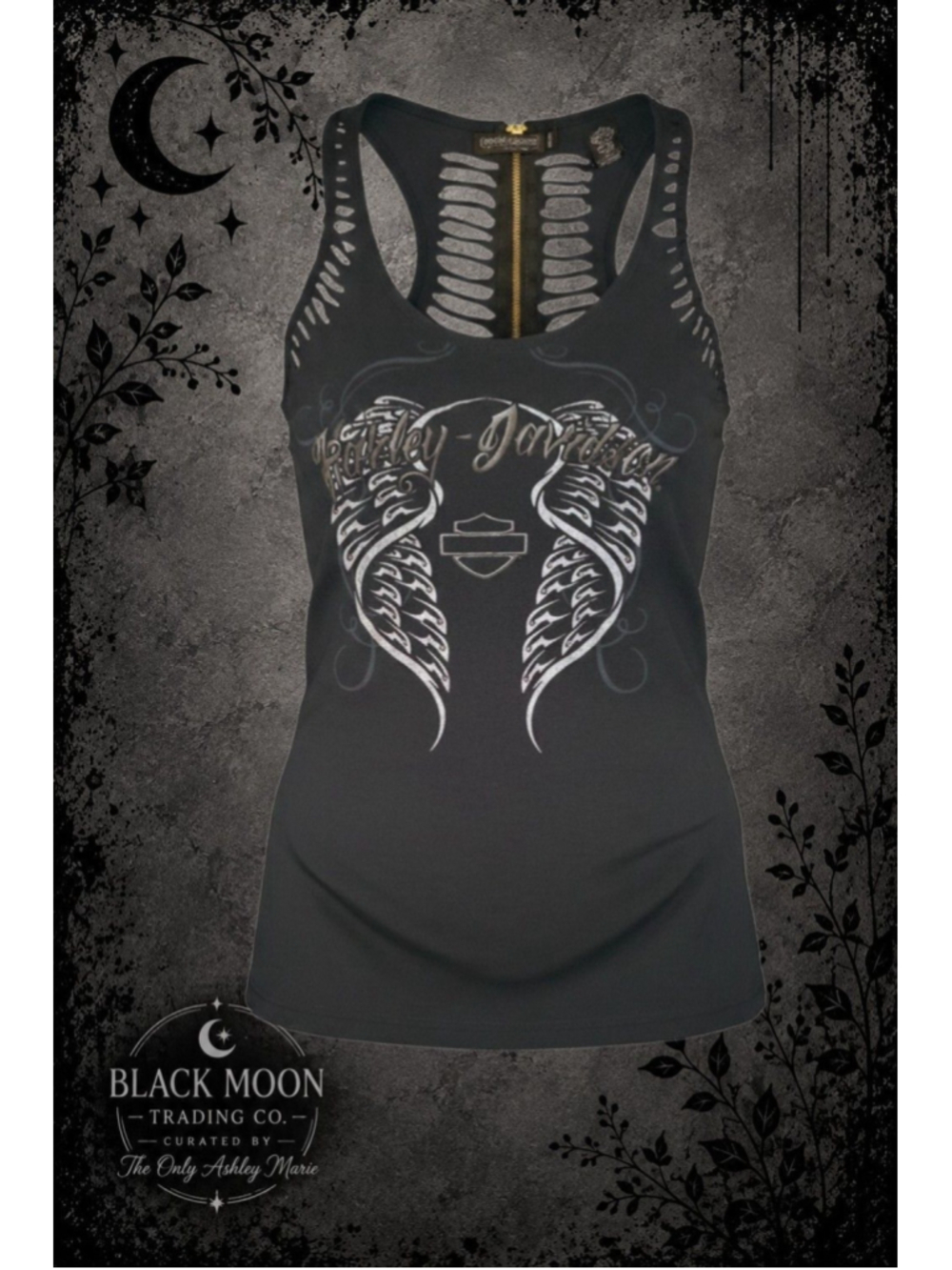 17. Harley-Davidson Black Cutout Zip Tank Top Size S